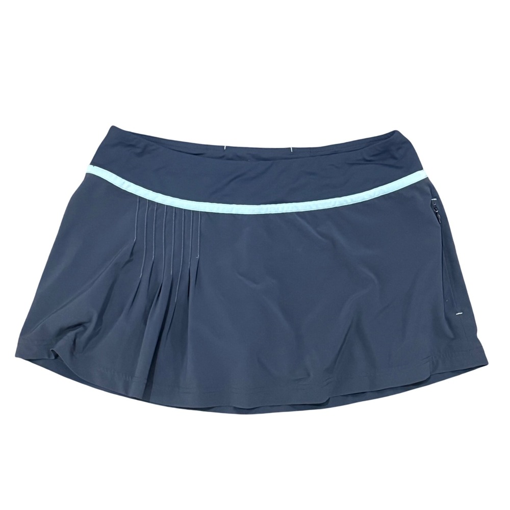 Title Nine Womens Pleated Athletic Skort Gray Blue Trim Tennis Golf Skirt Size M